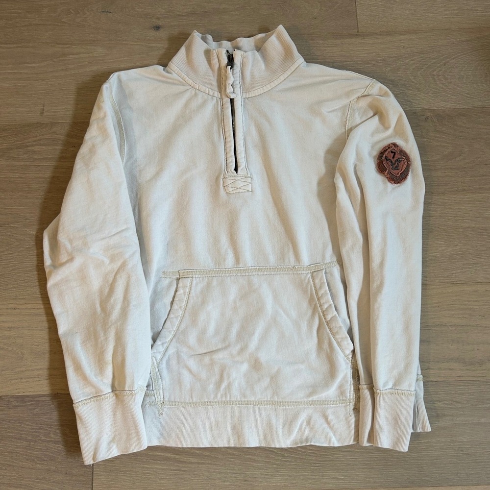 Y2K American Eagle Outfitters Mens Cream Quarter Zip Pullover Vintage Fit Large